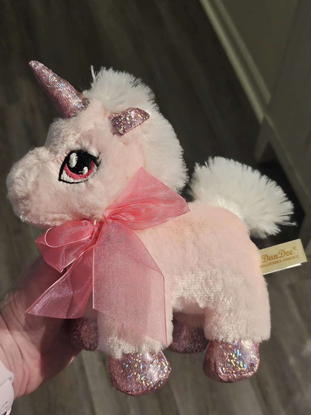 Dan Dee Pink Plush Unicorn with White Pom Tail
